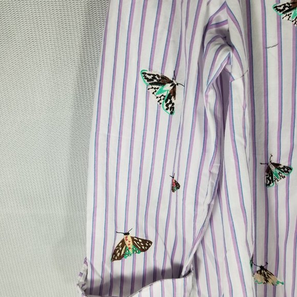Anthropologie Maeve Butterfly Embroidered Slim Button Down -MEDIUM or XL - NWT - Picture 3 of 9